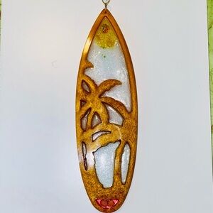 Tropical Surfboard Wall Art in Gold and White